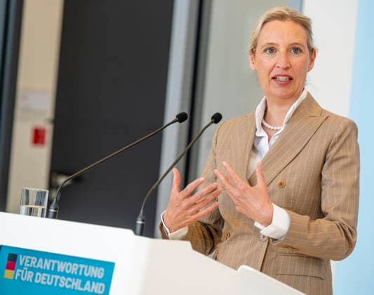 Alice Weidel EUR, Germany, Berlin 14 04 2026 Press statement before the parliamentary group meeting with Alice Weidel Co-Chair of the AfD parliamentary group in the Bundestag