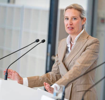Alice Weidel EUR, Germany, Berlin 14 04 2026 Press statement before the parliamentary group meeting with Alice Weidel Co-Chair of the AfD parliamentary group in the Bundestag