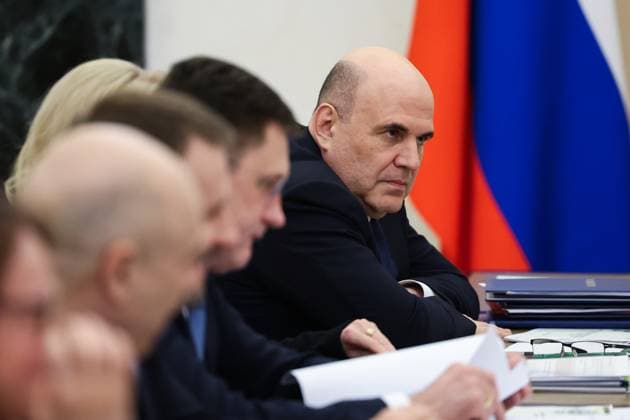 Russia Putin Economy 9144884 15.04.2026 Russian Prime Minister Mikhail Mishustin attends a meeting on economic issues held by President Vladimir Putin at the Kremlin in Moscow, Russia. Alexander Kazakov Sputnik Moscow Russia  Copyright: xAlexanderxKazakovx