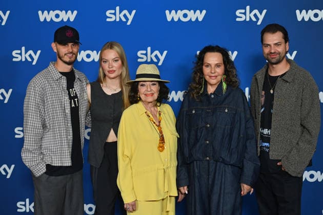 from left Nino OCHSENKNECHT SIFKOVITS, Cheyenne OCHSENKNECHT SIFKOVITS, Baerbel WIERICHS,Natascha OCHSENKNECHT, Jimi Blue OCHSENKNECHT, Munich program presentation SKY SPOTLIGHT, Sky Originals on 15 04 2026 at the Hotel Bayerischer Hof