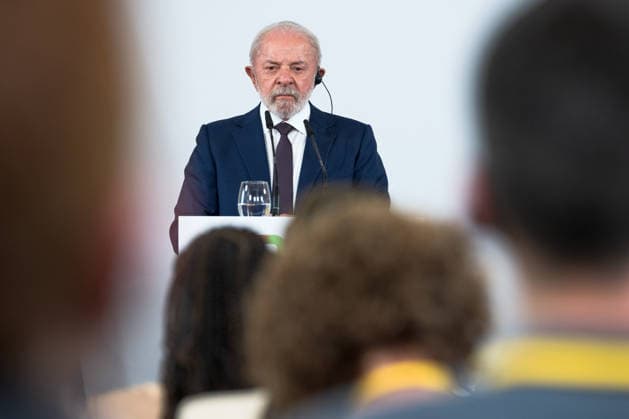 First Spain-Brazil Summit in Barcelona, Spain, 17, April, 2026. First Spain-Brazil Summit in Palacio de Pedralbes, Barcelona, Spain, on April 17, 2026. Luiz Inacio Lula da Silva during press conference during the first summit Spain-Brazil. Barcelona Palacio de Pedralbes Barcelona Spain