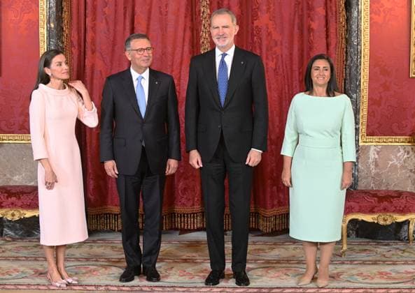 The King and Queen receive the President of the Portuguese Republic, António José Seguro, and the First Lady, Margarida Maldonado Queen Letizia, the President of the Portuguese Republic, António José Seguro, King Felipe VI and the First Lady, Margarida Maldonado, during the audience at the Royal Palace, April 20, 2026, in Madrid Spain FAMOUSES PRESIDENT KINGS AUDIENCE José Madrid Madrid Madrid Spain Copyright: xJosà xOlivax 7454935