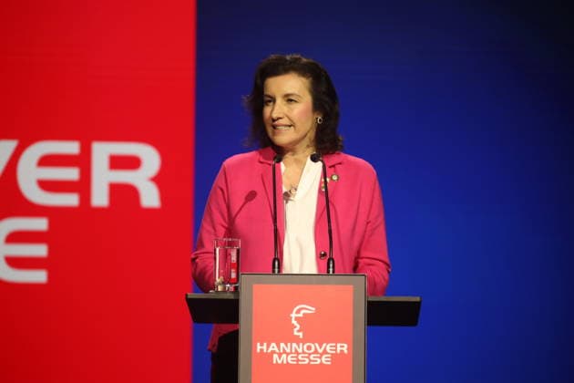 Dorothee Bär, Federal Minister of Research, Technology and Space, speaks at an event on the opening day of Hannover Messe in Hall 25, Center Stage Brazil is this years partner country of Hannover Messe Hannover, 20 04 2026 Copyright: xAgenturxMatthiasxWehnertx xM.xGränzdörferx