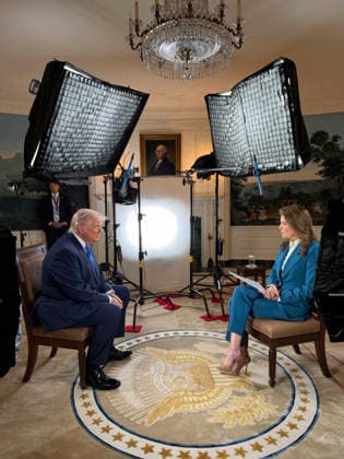April 27, 2026, Washington, Dc, United States of America: U.S. President Donald Trump listens to a question from CBS correspondent Norah O Donnell, right, during a Ã¢â‚¬oe60 MinutesÃ¢â‚¬Â? interview at the White House, April 26, 2026 in Washington, D.C. The interview took place less than 24-hours since Trump had another attempt on his life at the White House Correspondents Dinner. Washington United States of America - ZUMAp138 20260427_zaa_p138_002 Copyright: xHandout WhitexHousex
