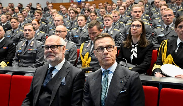 LKS 20260429 Finnish President Alexander Stubb and Estonian President Alar Karis attend a panel discussion on security and resilience and a Q&A session with students at the National Defence University in Santahamina in Helsinki, Finland on April 29, 2026. The Estonian presidential couple are on a two day official visit to Finland. - MARKKU ULANDER Helsinki Finland  Copyright: xMarkkuxUlanderx xXzEklb_JLs
