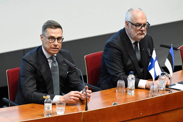 LKS 20260429 Finnish President Alexander Stubb and Estonian President Alar Karis attend a panel discussion on security and resilience and a Q&A session with students at the National Defence University in Santahamina in Helsinki, Finland on April 29, 2026. The Estonian presidential couple are on a two day official visit to Finland. - MARKKU ULANDER Helsinki Finland  Copyright: xMarkkuxUlanderx DU9HyM_opxA