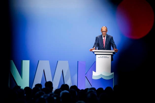 14 National Maritime Conference 2026 in the North Sea Hall Emden Friedrich Merz CDU , Federal Chancellor, during his speech Emden, 29 04 2026 Photographed on behalf of the Ministry of Economic Affairs and Energy Emden Germany Copyright: xThomasxTrutschel BMWEx
