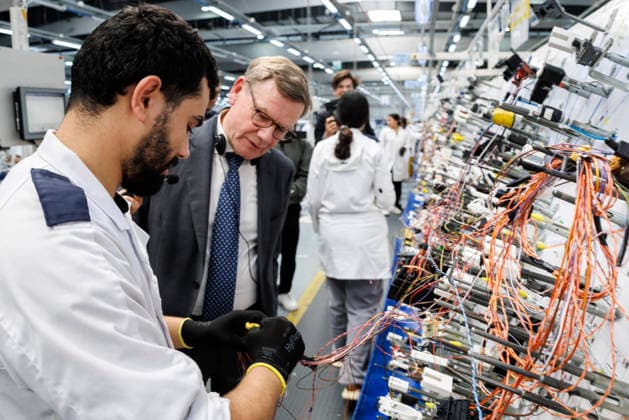 Johann Wadephul CDU , Federal Foreign Minister, travels to Morocco Here during a visit to the German automotive supplier SE Bordnetze Maroc S A R L Rabat, 29 04 2026 Photographed on behalf of the Federal Foreign Office Rabat Morocco Copyright: xThomasxImo AAx