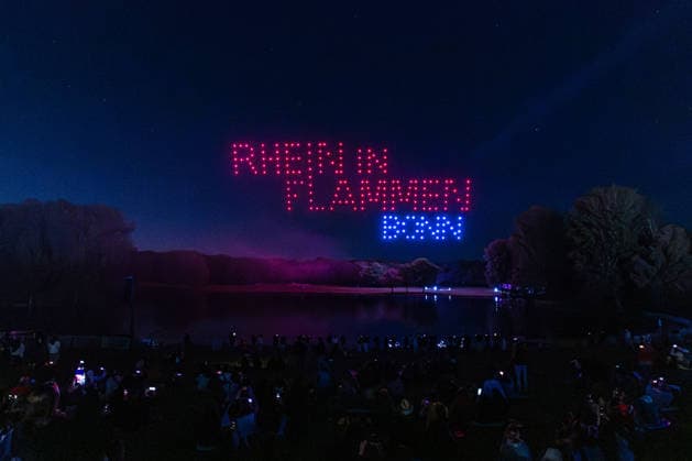 Rhine in Flames in Bonn 01 05 26 The 40th edition of Rhine in Flames in Bonns Rheinaue Friday evening ends with the drone show Ludwig travels around the world The show was made up for from the previous year after it could not take place for technical reasons Bonn Gronau North Rhine-Westphalia Germany Copyright: xMarcxJohnx