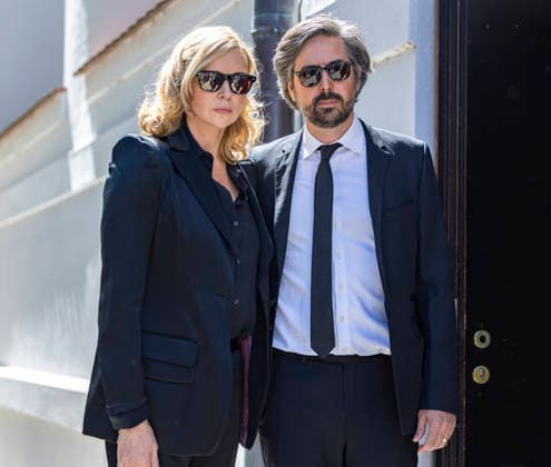 Veronica Ferres with David Dietl Funeral service for Mario Adorf in the Jesuit Church St Michael in Munich Date 02 05 2026