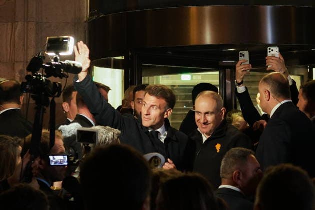 ARMENIA, YEREVAN - MAY 4, 2026: France s President Emmanuel Macron is seen outside the Hotel National ahead of the 8th Summit of the European Political Community. Alexander Patrin TASS  92014073