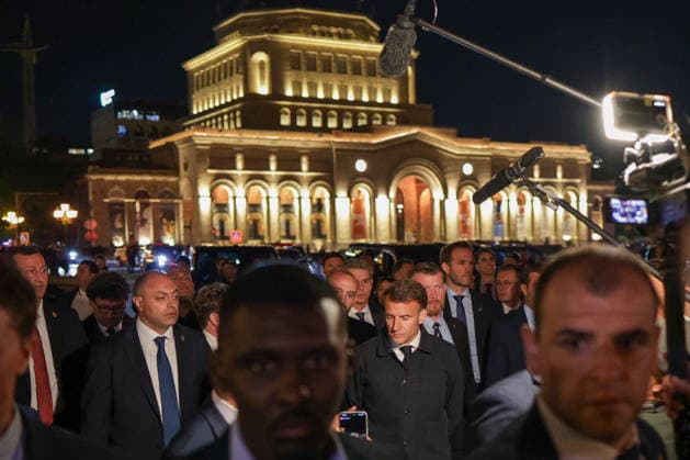 ARMENIA, YEREVAN - MAY 4, 2026: France s President Emmanuel Macron (2nd R) is seen in central Yerevan ahead of the 8th Summit of the European Political Community. Alexander Patrin TASS  92014310