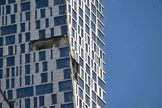 Drone hits high-rise building in Moscow MOSCOW, RUSSIA - MAY 4: A view of destruction after a drone struck a high-rise building in Moscow, Russia, on May 4, 2026. According to a statement on the national messaging app MAX, air defense systems intercepted two drones traveling toward Moscow. Moscow Mayor Sergey Sobyanin confirmed that the incident resulted in no injuries and noted that emergency personnel remain active at the impact site. Sefa Karacan Anadolu Moscow Russia. Editorial use only. Please get in touch for any other usage.  Copyright: x2026xAnadoluxSefaxKaracanx