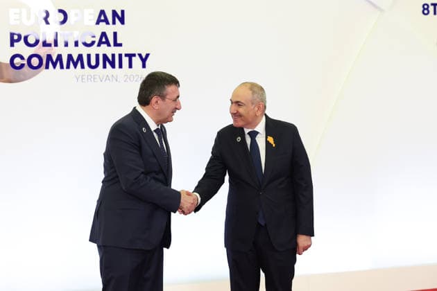 8th European Political Community Summit in Armenia YEREVAN, ARMENIA - MAY 4: Armenian Prime Minister Nikol Pashinyan welcomes the Turkish Vice President Cevdet Yillmaz during the opening ceremony of the 8th European Political Community Summit in Yerevan, Armenia, on May 4, 2026. Ahmet Okur Anadolu Yerevan Armenia. Editorial use only. Please get in touch for any other usage.  Copyright: x2026xAnadoluxAhmetxOkurx