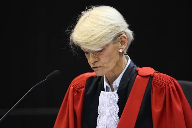 Court chairwoman Martine Baes pictured during the start of the trial of P. and A. Falzone, at the Court of Appeal of Mons, on Monday 04 May 2026. The trial of the two cousins concerns the 2022 tragedy in Strepy-Bracquegnies, where a car plowed into a carnival parade around 5:00. Six people died at the scene, and a seventh months later in the hospital. P. Falzone is charged with seven murder and 81 attempted murder. A. Falzone with failure to render aid to a person in danger.  VIRGINIExLEFOUR 172828908