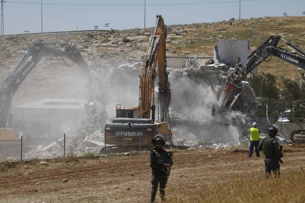 Israeli forces demolish Palestinian home in Hebron-area village Israeli army forces, accompanied by bulldozers, demolish a Palestinian home in the village of al-Deirat, east of Yatta, south of Hebron in the West Bank, on May 4, 2026. The demolition left a family, including children, displaced, as the operation was carried out under military presence that prevented residents from approaching, amid ongoing demolitions in various areas across the West Bank. Photo by Mamoun Wazwaz apaimages Hebron West Bank Palestinian Territory 040526_Hebron_MW_00(38) Copyright: xapaimagesxMamounxWazwazx xapaimagesx