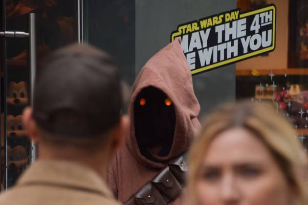 May 4, 2026, London, England, United Kingdom: A performer wearing a Jawa costume stands outside the Disney store on Oxford Street on Star Wars Day. The beloved sci-fi franchise is celebrated each year on May 4th, a pun on the famous phrase May The Force Be With You. London United Kingdom - ZUMAv130 20260504_zip_v130_007 Copyright: xVukxValcicx