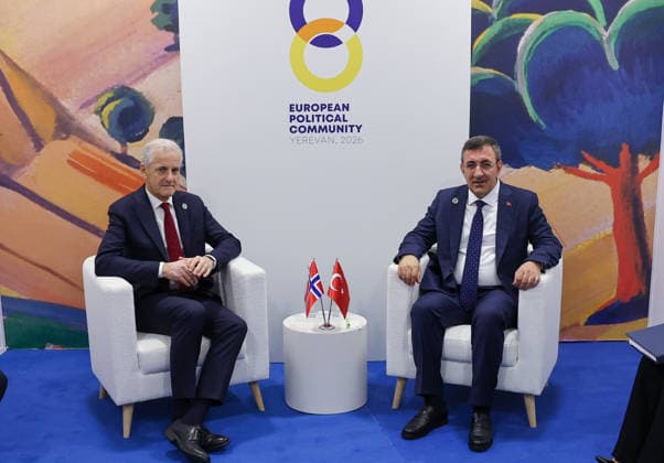 8th European Political Community Summit in Armenia YEREVAN, ARMENIA - MAY 4: Turkish Vice President Cevdet Yillmaz meets with Norway’s Prime Minister Jonas Gahr Store during the 8th European Political Community Summit in Yerevan, Armenia, on May 4, 2026. Ahmet Okur Anadolu Yerevan Armenia. Editorial use only. Please get in touch for any other usage.  Copyright: x2026xAnadoluxAhmetxOkurx