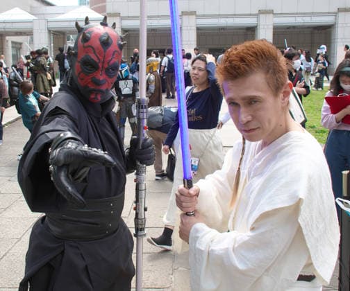 A Star Wars fan dressed pose for camera during the event Star Wars Day in Yokohama, Kanagawa-Prefecture, Japan on Sunday, May 4, 2026.  TKP2026050402 KEIZOxMORI