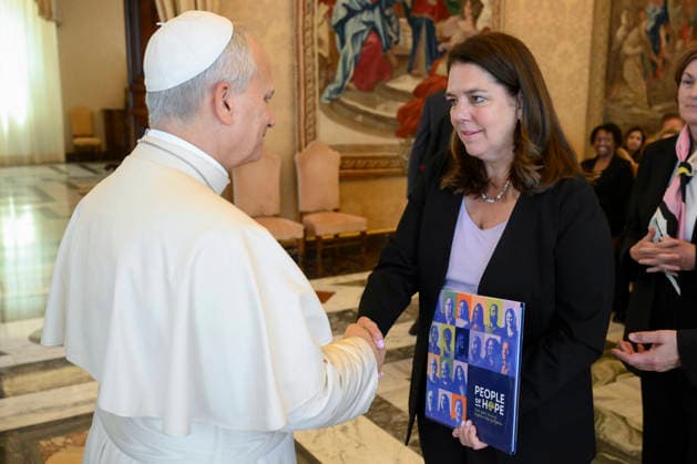 ITALY - POPE LEO XIV RECEIVES IN PRIVATE AUDIENCE DELEGATION FROM THE CATHOLIC CHARITIES NETWORK AT THE VATICAN - 2026 5 4 Italy, Rome, Vatican, 2026 5 4 . Pope Leo XIV receives in a private audience Delegation from the Catholic Charities Network at Vatican. EDITORIAL USE ONLY - NO BOOKS Copyright: xVATICANxMEDIAx