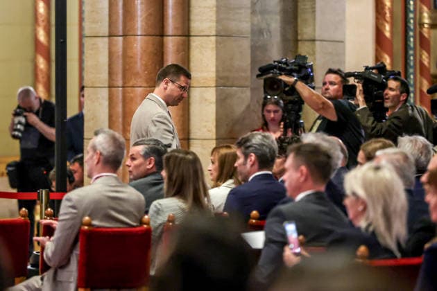 National Election Office awards certificates handed to members of Hungarian Parliament BUDAPEST, HUNGARY - MAY 4: Gergely Gulyas, Minister heading the Prime Minister’s Office of the FIDESZ party a prominent member of the ex-Orban government leaves the room as the National Election Office (NVI) awards certificates of mandate to Members of Parliament elected from national party lists in the 2026 general parliamentary elections, following the finalization of the national list results, in Budapest, Hungary on 4th May 2026. Robert Nemeti Anadolu Budapest Hungary. Editorial use only. Please get in touch for any other usage.  Copyright: x2026xAnadoluxRobertxNemetix