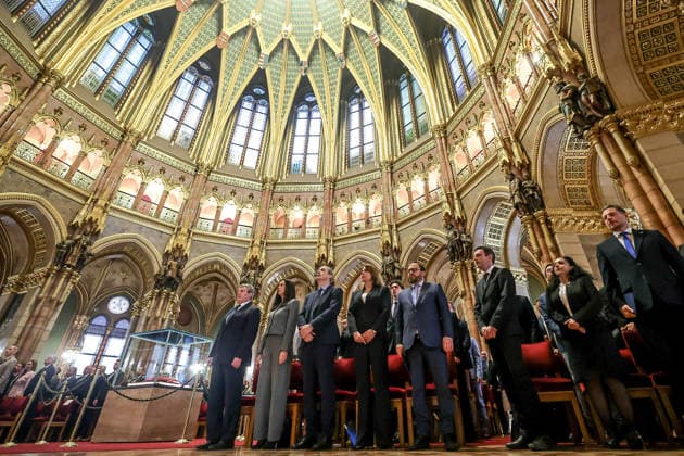 National Election Office awards certificates handed to members of Hungarian Parliament BUDAPEST, HUNGARY - MAY 4: Newly elected ministers of the TISZA party are seen as the National Election Office (NVI) awards certificates of mandate to Members of Parliament elected from national party lists in the 2026 general parliamentary elections, following the finalization of the national list results, in Budapest, Hungary on 4th May 2026. Robert Nemeti Anadolu Budapest Hungary. Editorial use only. Please get in touch for any other usage.  Copyright: x2026xAnadoluxRobertxNemetix