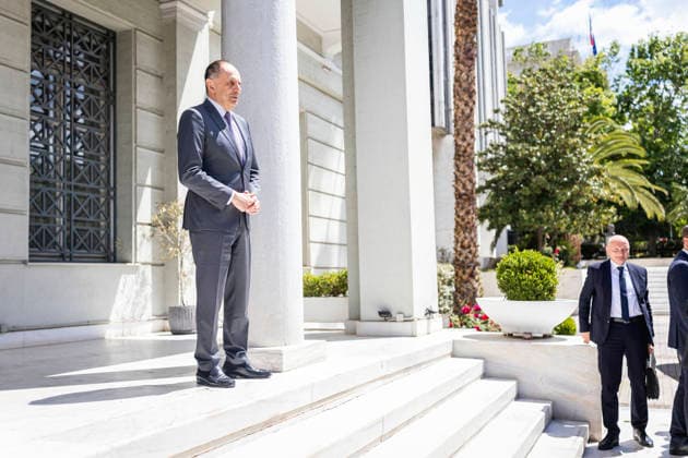 Giorgos Gerapetritis, Foreign Minister of Greece, photographed during a meeting with the German Foreign Minister in Athens, 04 05 2026 Photographed on behalf of the Foreign Office Athens Greece Copyright: xJulianexSonntag AAx
