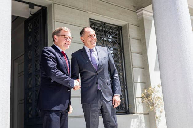 L R Johann Wadephul CDU , Federal Foreign Minister, and Giorgos Gerapetritis, Foreign Minister of Greece, taken during a meeting in Athens, 04 05 2026 Photographed on behalf of the Foreign Office Athens Greece Copyright: xJulianexSonntag AAx