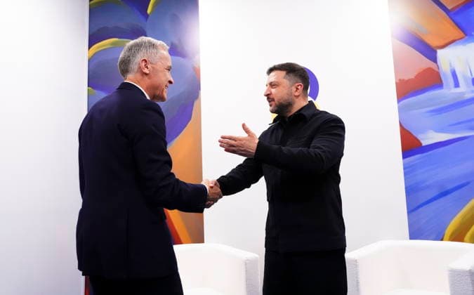 May 4, 2026, Yerevan, Armenia: Prime Minister Mark Carney meets with the President of Ukraine Volodymyr Zelenskyy during the 8th European Political Community Summit in Yerevan, Armenia on Monday, May 4, 2026. Yerevan Armenia  - ZUMAc35_ 20260504_zaf_c35_060 Copyright: xSeanxKilpatrickx