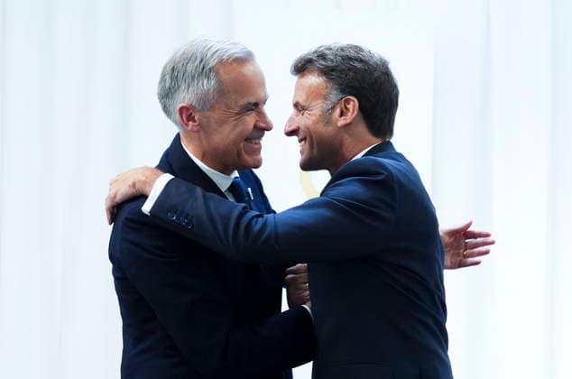 May 4, 2026, Yerevan, Armenia: Prime Minister Mark Carney meets with French President Emmanuel Macron during the 8th European Political Community Summit in Yerevan, Armenia on Monday, May 4, 2026. Yerevan Armenia  - ZUMAc35_ 20260504_zaf_c35_077 Copyright: xSeanxKilpatrickx