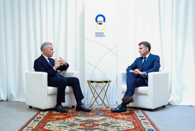 May 4, 2026, Yerevan, Armenia: Prime Minister Mark Carney, left, meets with French President Emmanuel Macron during the 8th European Political Community Summit in Yerevan, Armenia on Monday, May 4, 2026. Yerevan Armenia  - ZUMAc35_ 20260504_zaf_c35_080 Copyright: xSeanxKilpatrickx