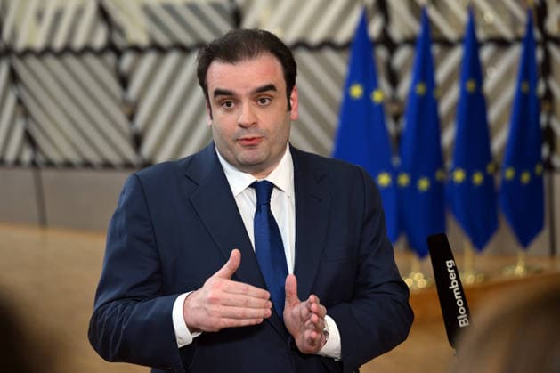 Eurozone Finance Ministers Meeting BRUSSELS, BELGIUM - MAY 4: Minister of Economy and Finance of Greece, Kyriakos Pierrakakis talks to the press as he attends the Eurozone Finance Ministers Meeting in Brussels, Belgium, on May 4, 2026. Dursun Aydemir Anadolu Brussels Belgium. Editorial use only. Please get in touch for any other usage.  Copyright: x2026xAnadoluxDursunxAydemirx