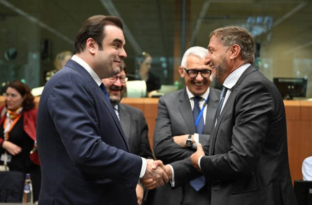 Eurozone Finance Ministers Meeting BRUSSELS, BELGIUM - MAY 4: Minister of Economy and Finance of Greece, Kyriakos Pierrakakis (L), and Minister of Finance of Slovenia, Klemen Bostjancic (R) attend the Eurozone Finance Ministers Meeting in Brussels, Belgium, on May 4, 2026. Dursun Aydemir Anadolu Brussels Belgium. Editorial use only. Please get in touch for any other usage.  Copyright: x2026xAnadoluxDursunxAydemirx