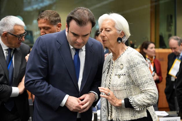Eurozone Finance Ministers Meeting BRUSSELS, BELGIUM - MAY 4: Minister of Economy and Finance of Greece, Kyriakos Pierrakakis (L), and President of the European Central Bank, Christine Lagarde (R) attend the Eurozone Finance Ministers Meeting in Brussels, Belgium, on May 4, 2026. Dursun Aydemir Anadolu Brussels Belgium. Editorial use only. Please get in touch for any other usage.  Copyright: x2026xAnadoluxDursunxAydemirx
