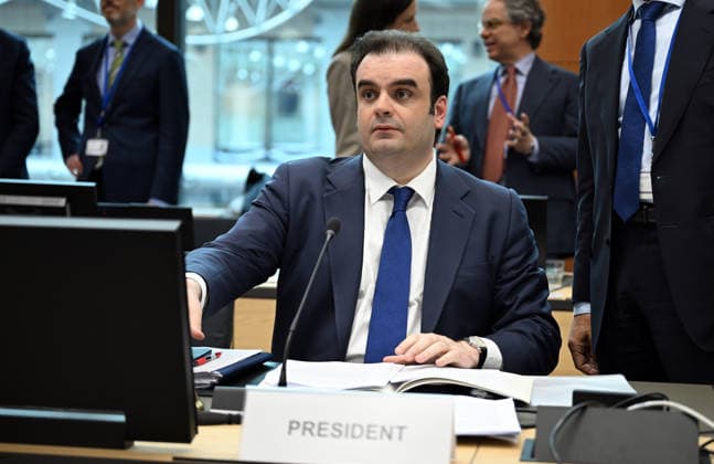 Eurozone Finance Ministers Meeting BRUSSELS, BELGIUM - MAY 4: Minister of Economy and Finance of Greece, Kyriakos Pierrakakis attends the Eurozone Finance Ministers Meeting in Brussels, Belgium, on May 4, 2026. Dursun Aydemir Anadolu Brussels Belgium. Editorial use only. Please get in touch for any other usage.  Copyright: x2026xAnadoluxDursunxAydemirx