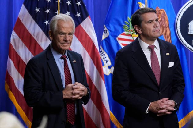 May 4, 2026, Washington, Distric Of Columbia, USA: Acting U.S. Attorney General Todd Blanche and White House office of Trade And Manufacturing Policy Director Peter Navarro speak about antitrust investigations and meat packers during a press conference, today on May 04, 2026 at Briefing Room DOJ in Washington DC, USA. Washington USA - ZUMAn298 20260504_znp_n298_004 Copyright: xLeninxNollyx