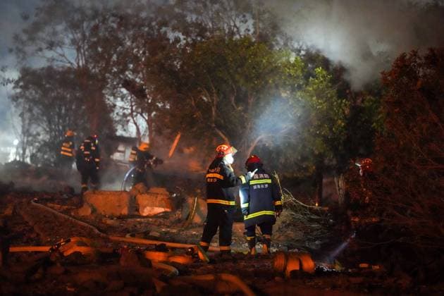 (260505) -- CHANGSHA, May 5, 2026 -- Rescuers work on site after an explosion at a fireworks plant in Guandu Town of Liuyang, central China s Hunan Province, May 5, 2026. Three people were killed, and 25 others were injured, including two in serious condition, after an explosion hit a fireworks plant in central China s Hunan Province on Monday, according to a local emergency management bureau. The explosion occurred at around 4:43 p.m. at the plant in Liuyang, a county-level city under Changsha, capital city of Hunan. After the accident, local emergency and fire rescue forces rushed to the scene to carry out rescue operations, which are still underway. ) (SpotNews) CHINA-HUNAN-LIUYANG-FIREWORKS PLANT-EXPLOSION (CN) ChenxSihan
