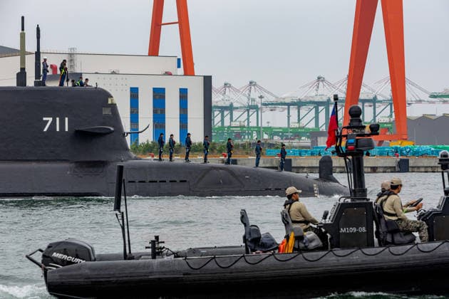 May 5, 2026, Kaohsiung City, Kaohsiung City, Taiwan: Taiwans first indigenous defense submarine the SS-711 Narwhal set sail from Kaohsiung Harbor on Tuesday morning to begin its 7th critical submerged testing phase In a significant display of integrated naval technology the submarine was accompanied by the T-38 Endeavor Manta a domestically developed Unmanned Surface Vessel USV Kaohsiung City Taiwan - ZUMAh198 20260505_zip_h198_006 Copyright: xCheng-ChiaxHuangx