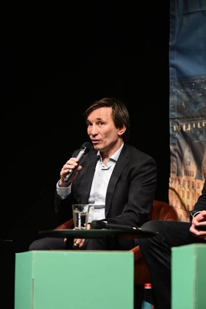 Hagen Jeschke, Sebastian Wippel, Octavian Ursu and Sabine Christian at the SZ election forum for the mayoral election in Görlitz The mayoral candidates in the big panel discussion of the Sächsische Zeitung in the Görlitz Theater, 04 05 2026 Copyright: xMatthiasxWehnertx