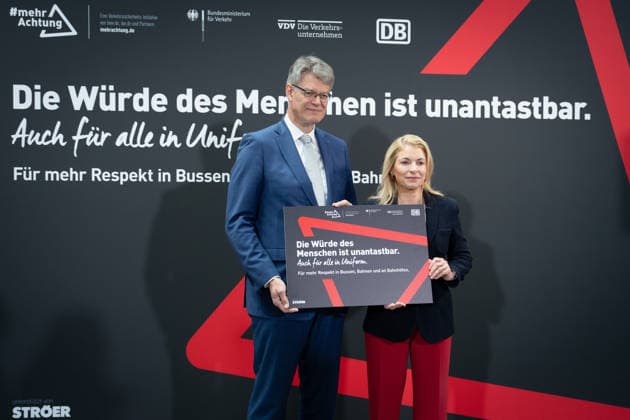 moreAttention, Respect Campaign, Berlin Presentation Advertising Campaign, Berlin, Federal Ministry of Transport, Deutsche Bahn, Patrick Schnieder, Federal Minister of Transport, Evelyn Palla, Chairwoman of the Executive Board Bahn Berlin Berlin GER