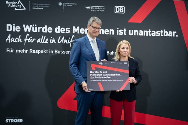 moreAttention, Respect Campaign, Berlin Presentation Advertising Campaign, Berlin, Federal Ministry of Transport, Deutsche Bahn, Patrick Schnieder, Federal Minister of Transport, Evelyn Palla, Chairwoman of the Executive Board Bahn Berlin Berlin GER