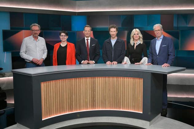 Eckart von Hirschhausen, Clara Schlagowski, Hendrik Streeck, Louis Klamroth, Patrice Aminati and Andreas Gassen on the ARD talk show hart aber fair in Studio Adlershof Berlin, 05 04 2026 Foto:xM.xBehrensx xFuturexImagex hart_fair0405_6504