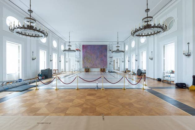 Dismantling of the artwork by artist Gotthard Graubner in the Great Hall of Bellevue Palace Germany, Berlin on 5 May 2026 As part of the fundamental renovation of the official residence of the German Federal President, which cost more than 600 million euros, two large-format color-space