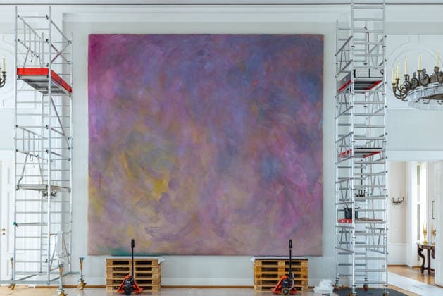 Dismantling of the artwork by artist Gotthard Graubner in the Great Hall of Bellevue Palace Germany, Berlin on 5 May 2026 As part of the fundamental renovation of the official residence of the German Federal President, which cost more than 600 million euros, two large-format color-space