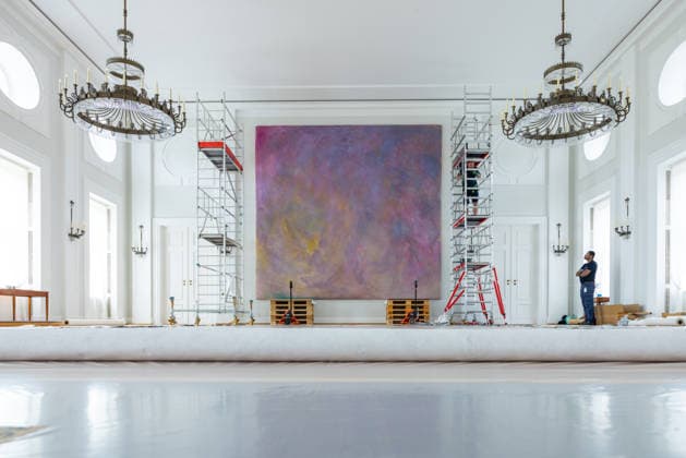 Dismantling of the artwork by artist Gotthard Graubner in the Great Hall of Bellevue Palace Germany, Berlin on 5 May 2026 As part of the fundamental renovation of the official residence of the German Federal President, which cost more than 600 million euros, two large-format color-space