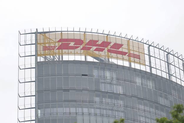 Deutsche Post DHL logo Company name Posttower Bonn , exterior view NOTE No model or property release available MR:N