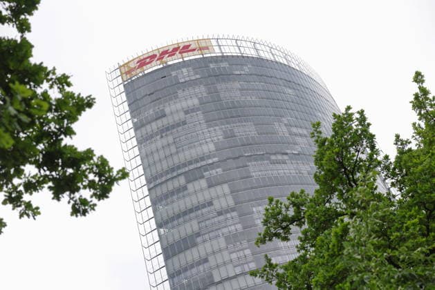 Deutsche Post DHL logo Company name Posttower Bonn , exterior view NOTE No model or property release available MR:N