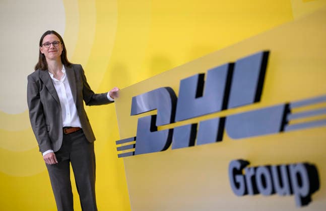 Katrin Suder Chairwoman of the Supervisory Board in front of a DHL logo Annual General Meeting of Deutsche Post AG, on 05 05 2026 in Bonn Germany @ World Conference Center
