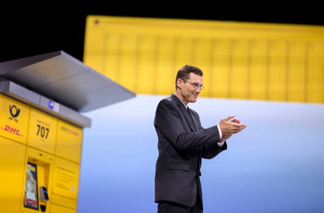 Tobias Meyer CEO, Chairman of the Board of Management during his speech, clapping, gestures Annual General Meeting of Deutsche Post AG, on 05 05 2026 in Bonn Germany @ World Conference Center