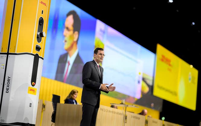 Tobias Meyer CEO, Chairman of the Management Board during his speech at the Annual General Meeting of Deutsche Post AG, on 05 05 2026 in Bonn Germany @ World Conference Center